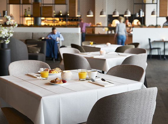 Breakfast table setting in a hotel