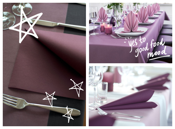 Plum and purple professional restaurant table settings